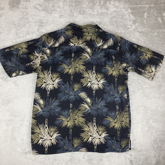 Cellinni‎ Silk Hawaiian Shirt Medium Black Palm Button Up Short Sleeve Resort - Picture 2 of 10
